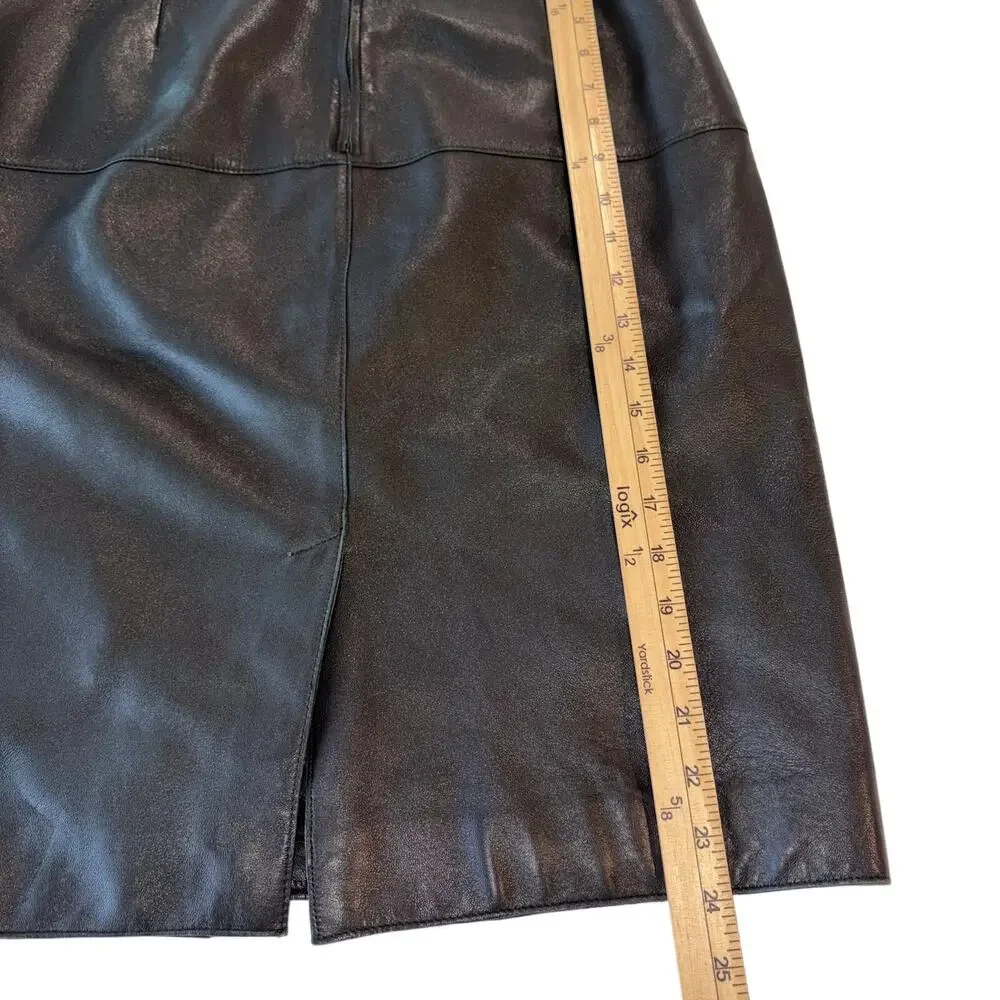 Isaac Mizrahi Black‎ Genuine Leather Mob Wife Punk Rock Skirt 4